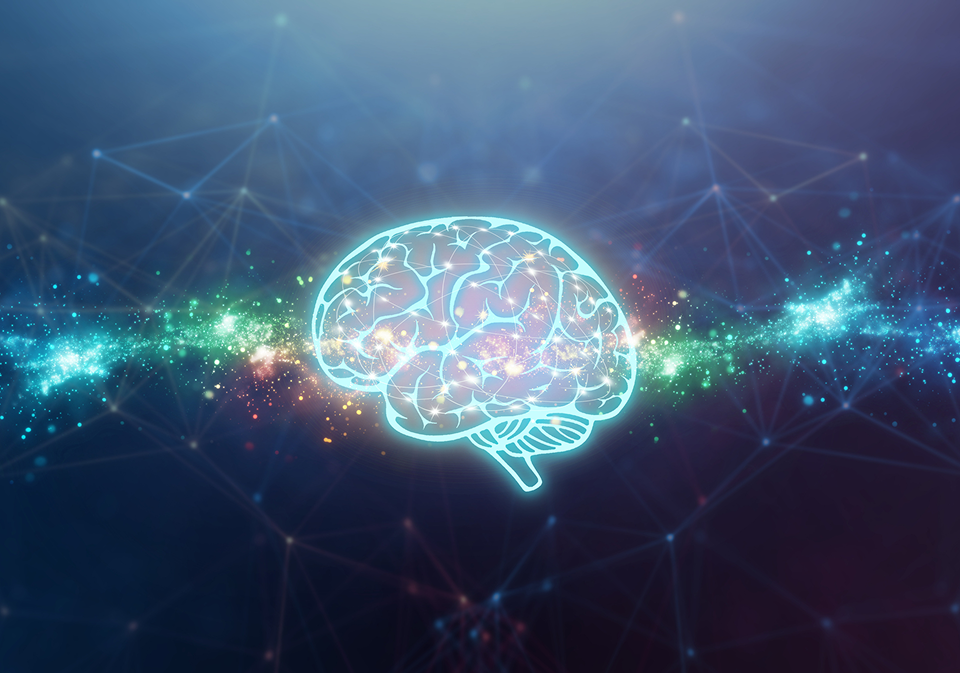 GettyImages-1346064495 A glowing brain with a blue background