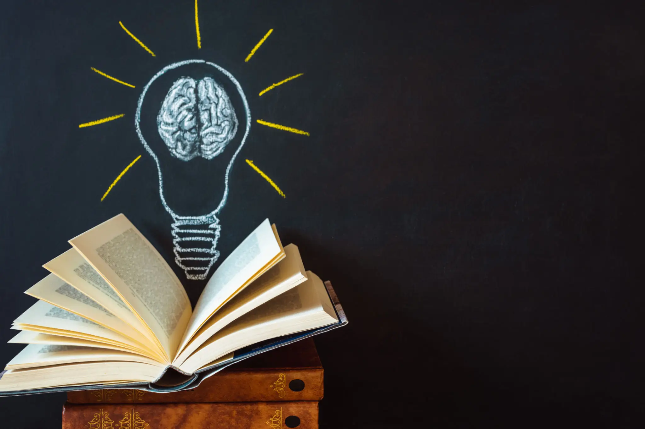 A book with an open page and a light bulb drawn on it.